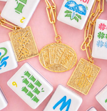Mahjong Charm Tile Necklace- Paper Clip chain- 18k Gold Plated - WS