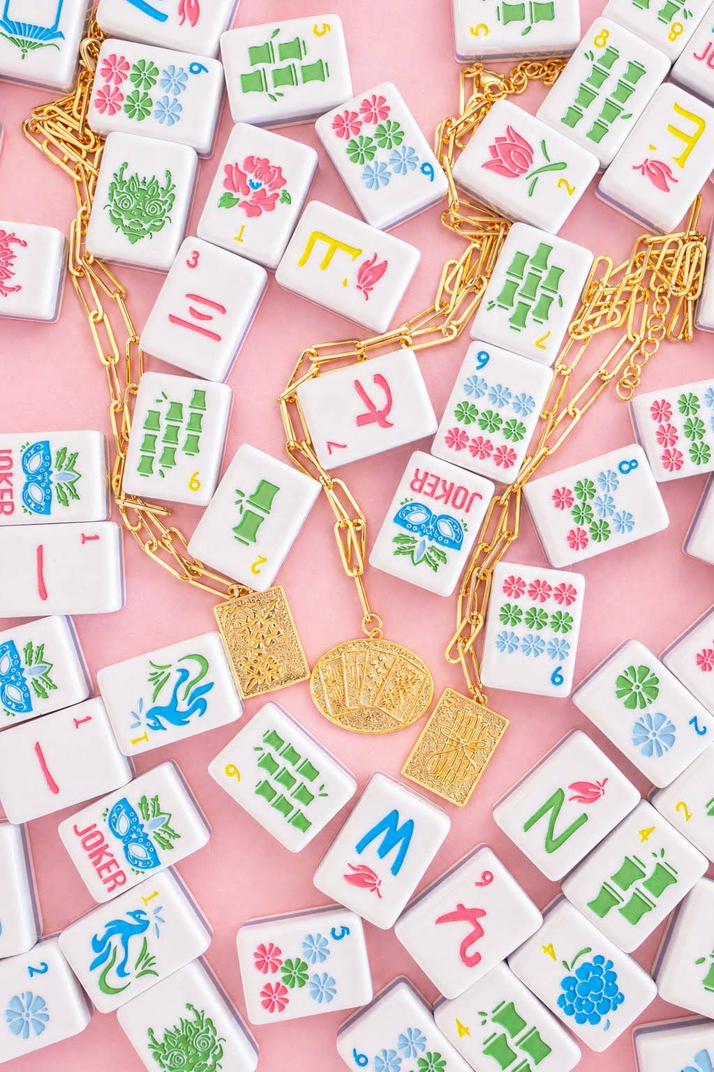 Mahjong Charm Tile Necklace- Paper Clip chain- 18k Gold Plated - WS