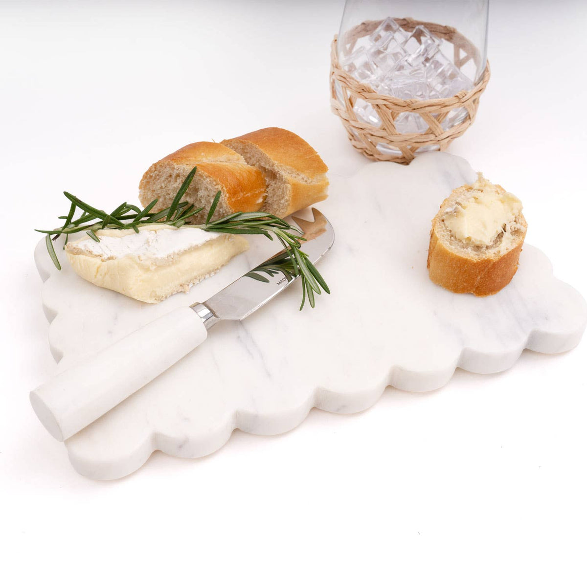 White Marble Scalloped Cheese Board & Knife Set