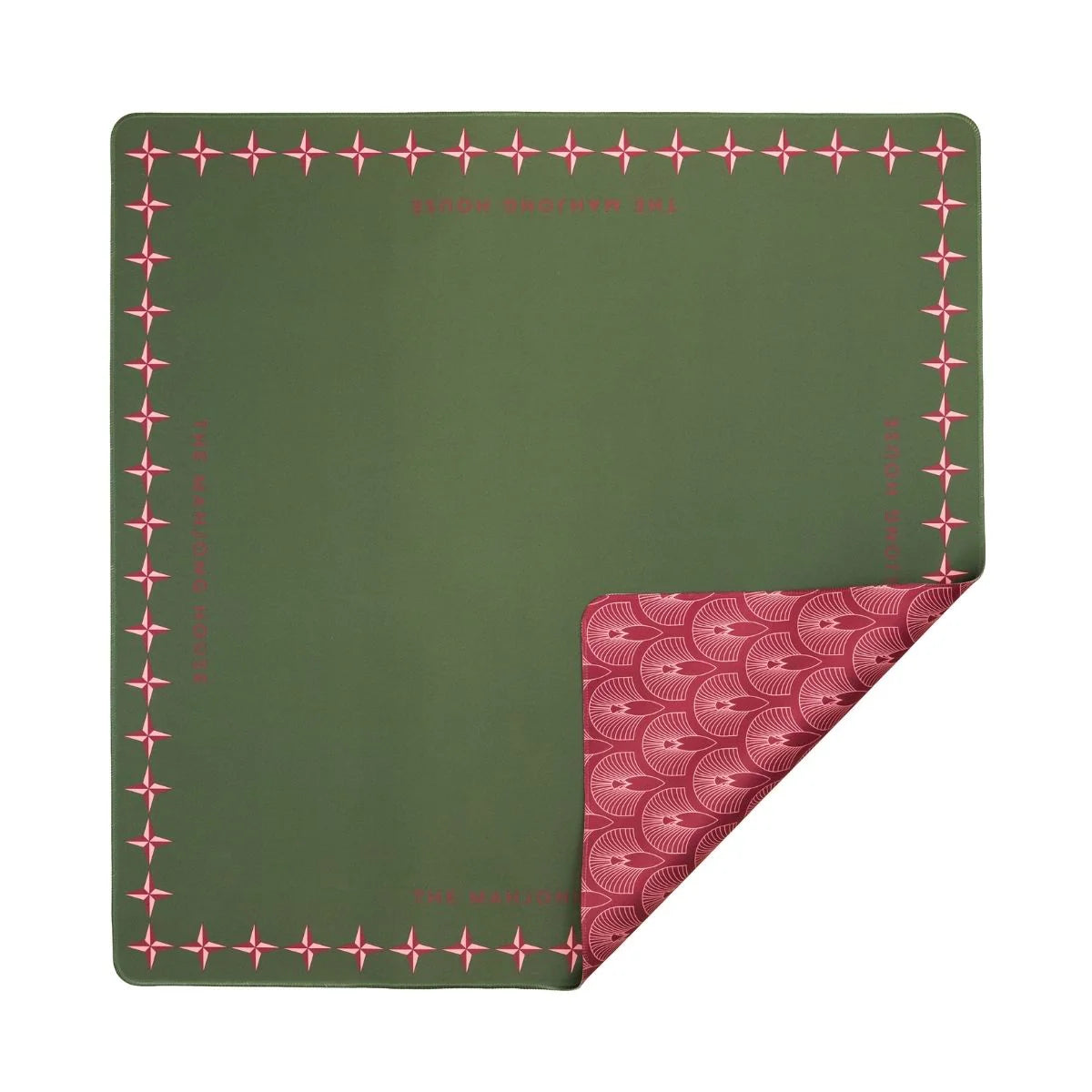 Deco Olive & Red Double-Sided Mahjong Mat | Reversible Art Deco | The Mahjong House