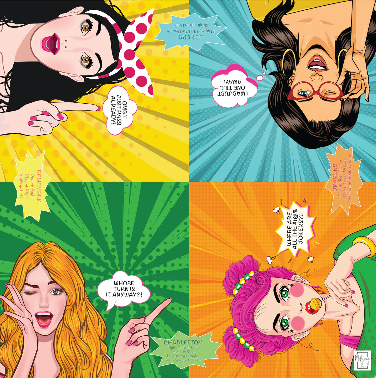 Bespoke Double-Sided Pop Art Mahjong Mat | Girl Talk & Jokers Mat