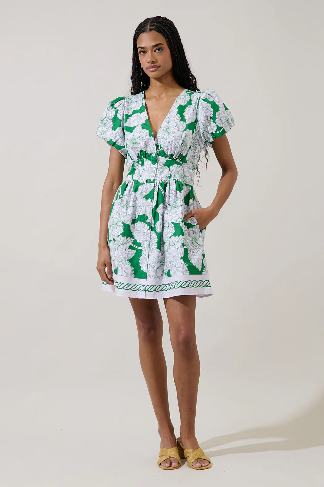 Island Chic Button Down Mini Dress | White Kelly Floral