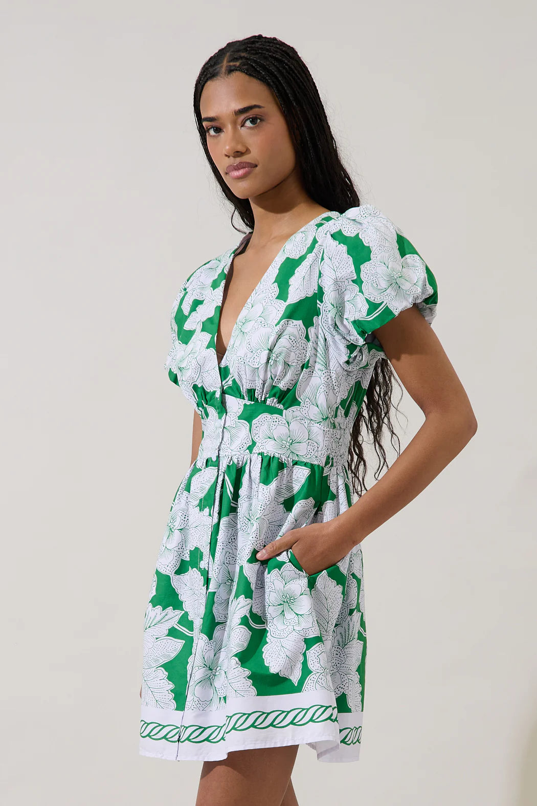 Island Chic Button Down Mini Dress | White Kelly Floral