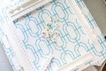 Mahjong Scalloped Square Table Topper | Sky Blue Bamboo Chain