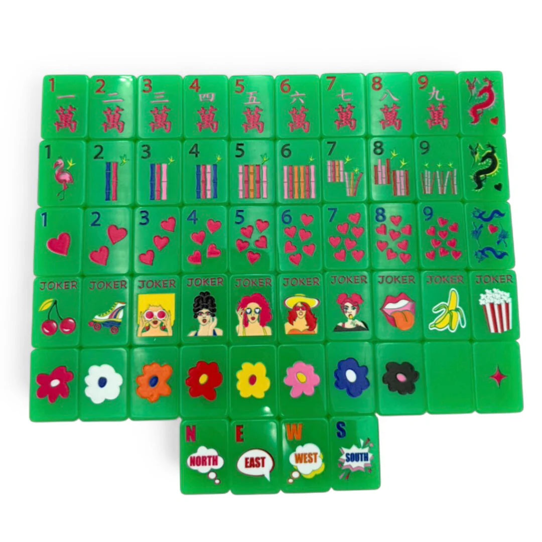 Pop Diva Disco Green Mahjong Tiles | Retro Pop Art Mahjong Tile Set