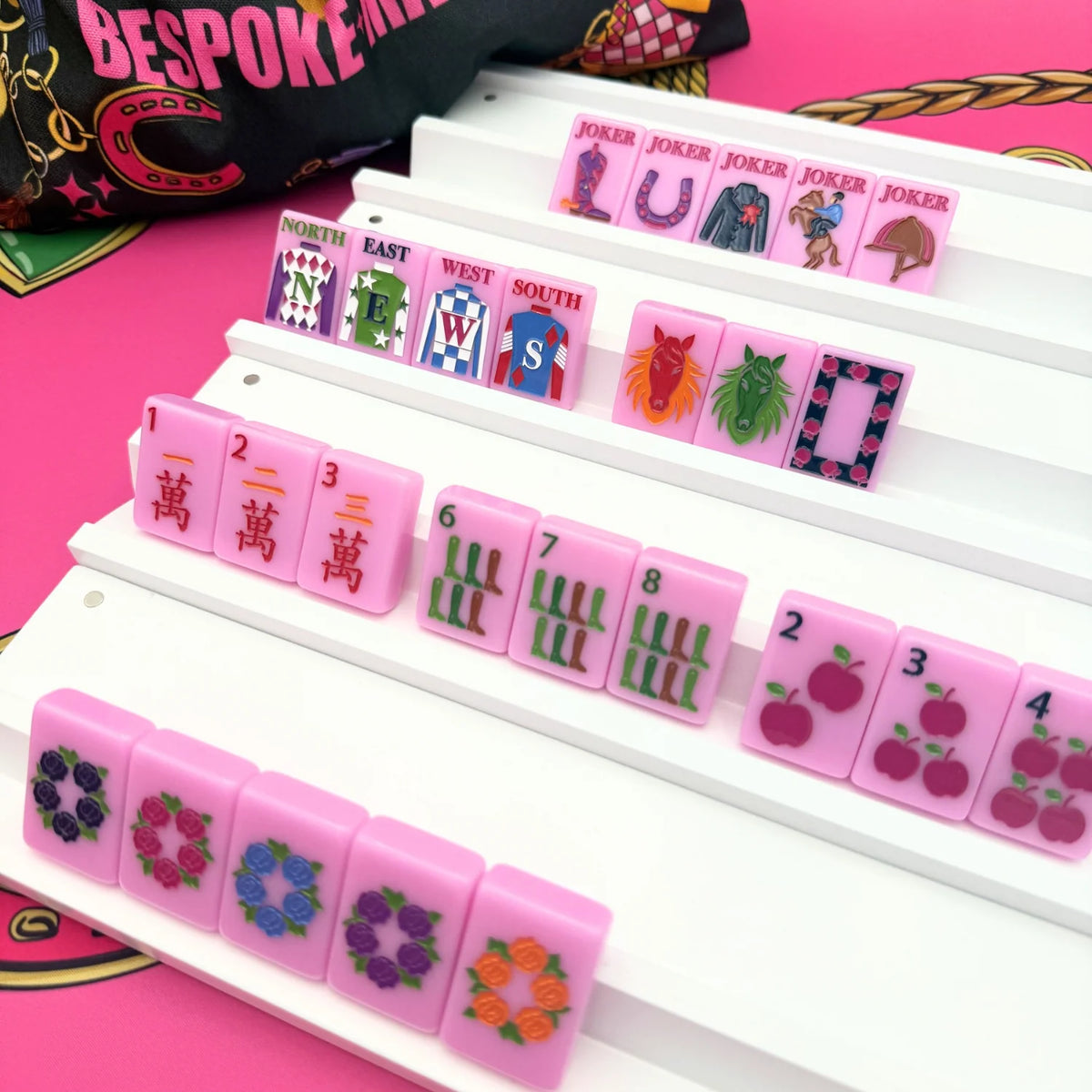 Year of the Horse Saddle Pink Mahjong Tiles | Equestrian Pink Mahjong Tile Set
