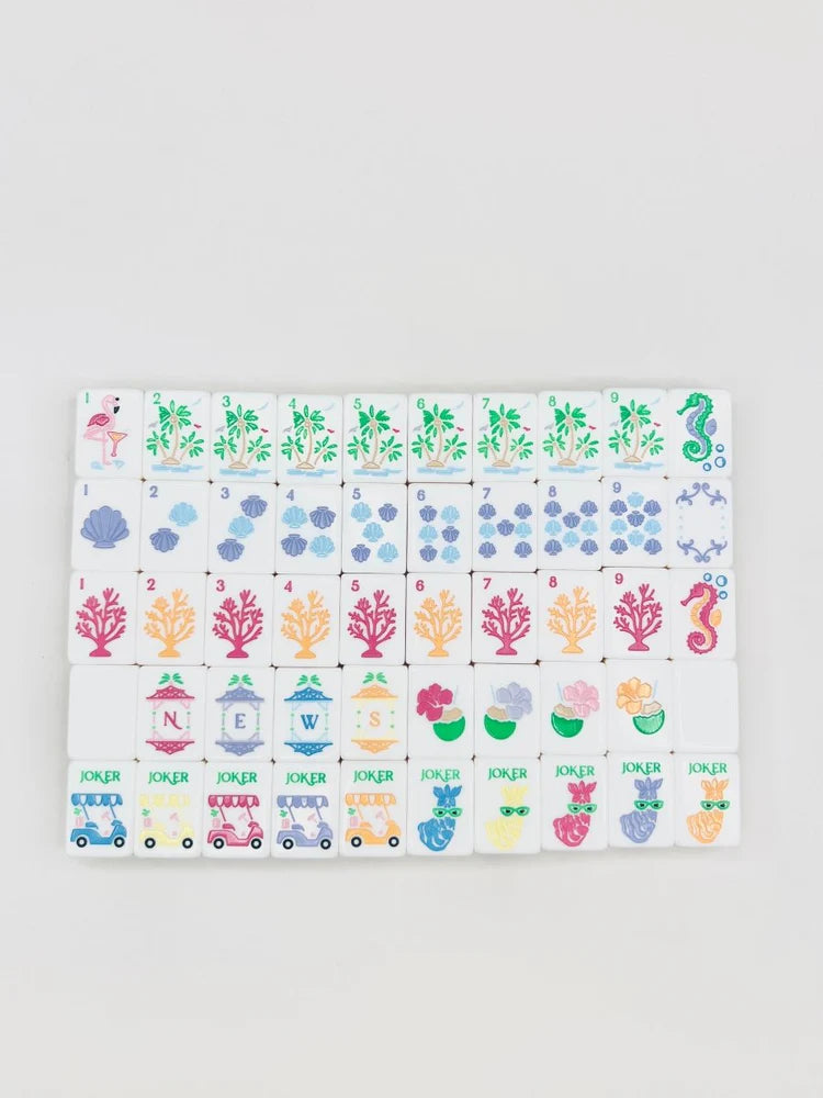 The Palm Royale Mahjong Tile Set and Mat and Shufflers