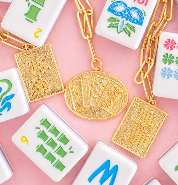 Mahjong Charm Tile Necklace- Paper Clip chain- 18k Gold Plated - WS