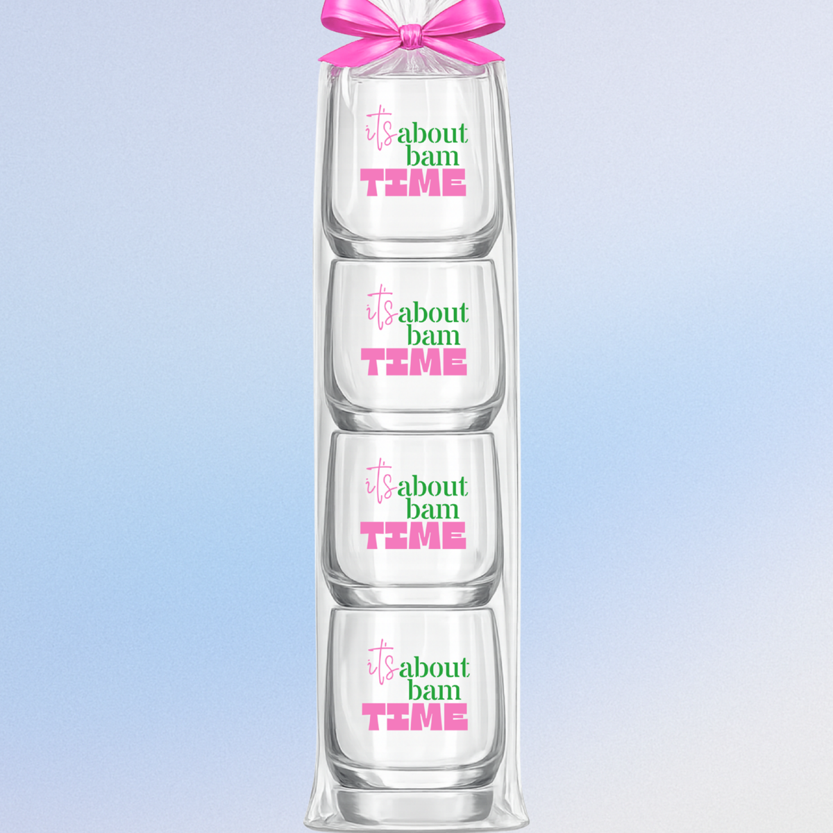 Mahjong Stemless 4 ct Set Wine Glasses "It's About Bam Time"