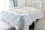 Mahjong Scalloped Square Table Topper | Sky Blue Bamboo Chain