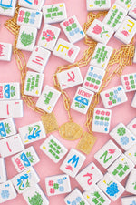 Mahjong Charm Tile Necklace- Paper Clip chain- 18k Gold Plated - WS
