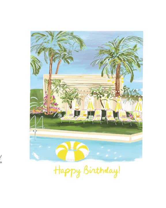 YELLOW BIRTHDAY Card (Palm Royale Pool Theme)