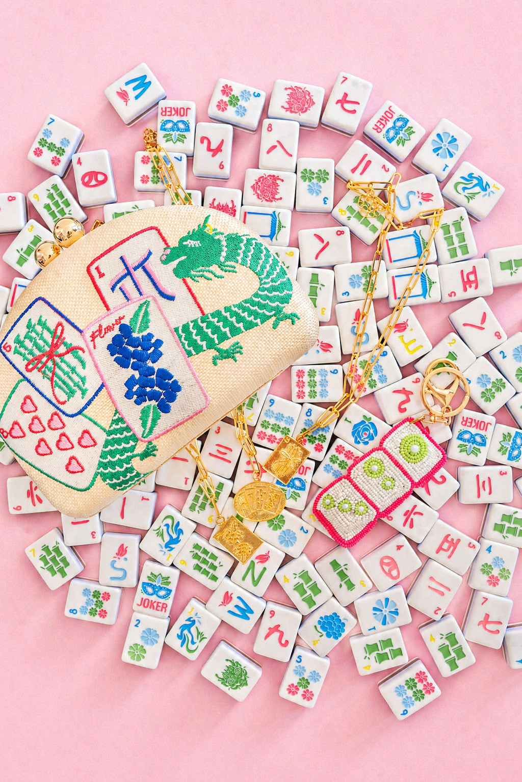 Mahjong Charm Tile Necklace- Paper Clip chain- 18k Gold Plated - WS