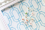 Mahjong Scalloped Square Table Topper | Sky Blue Bamboo Chain