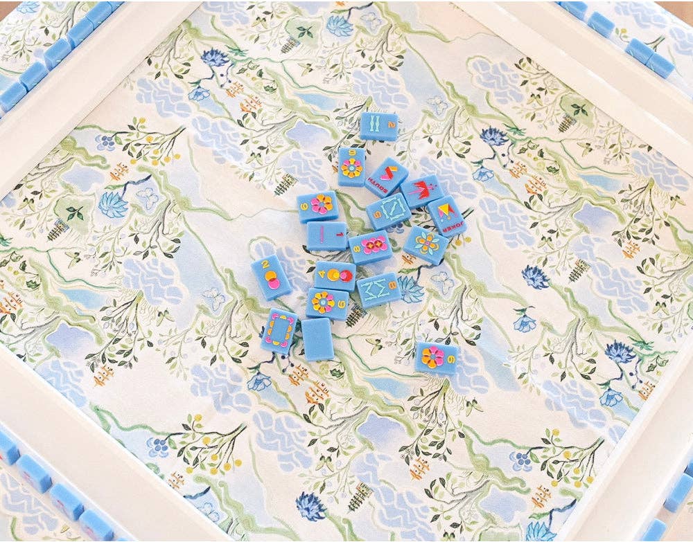 Mahjong Scalloped Square Table Topper | Blue Pagoda