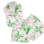 Pink Leopard Palm Mahjong Inspired Pajama Set | Shorts & Long Sleeve Top