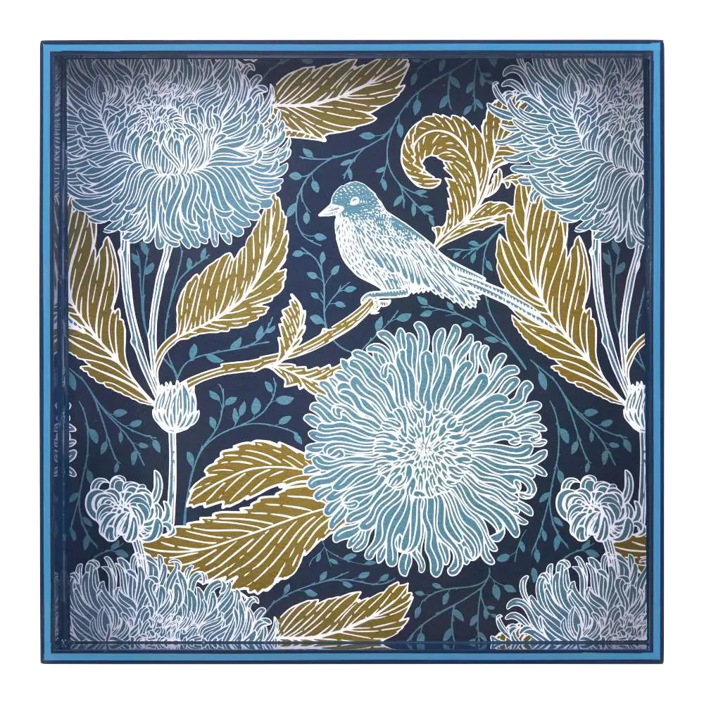 Chrysanthemum Bird Mahjong Serving Tray