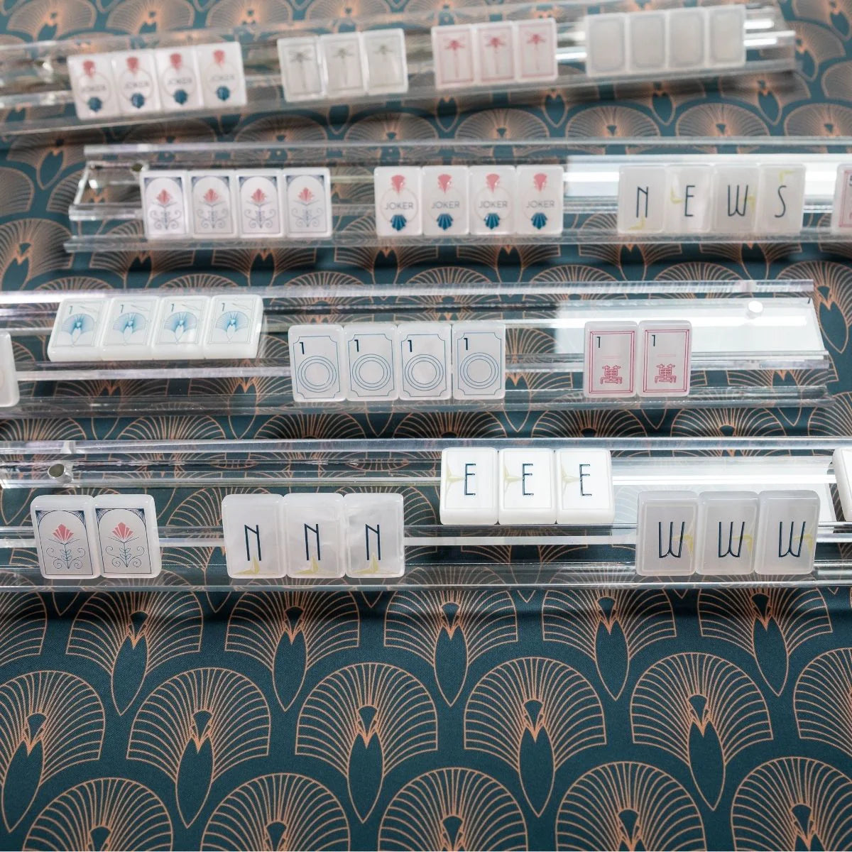Deco Deep Blue & Gold Reversible Mahjong Mat | The Mahjong House