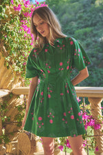 Green & Hot Pink Flower Mahjong Dress