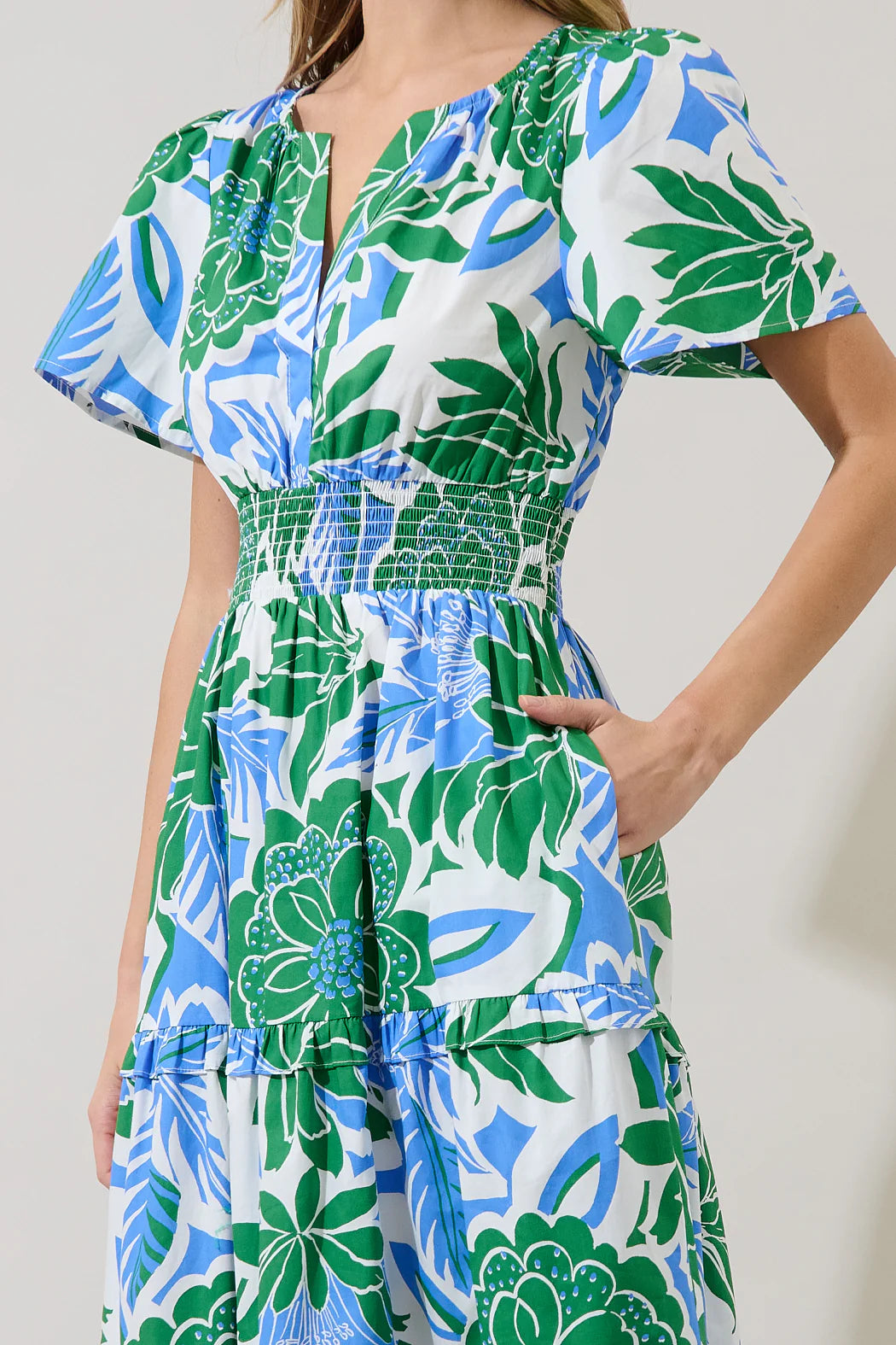 Large Green Flower - Floral Mahjong Dress