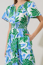 Large Green Flower - Floral Mahjong Dress
