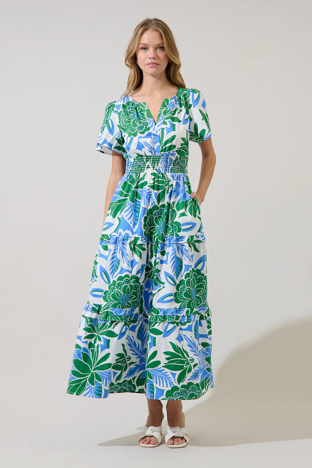 Large Green Flower - Floral Mahjong Dress