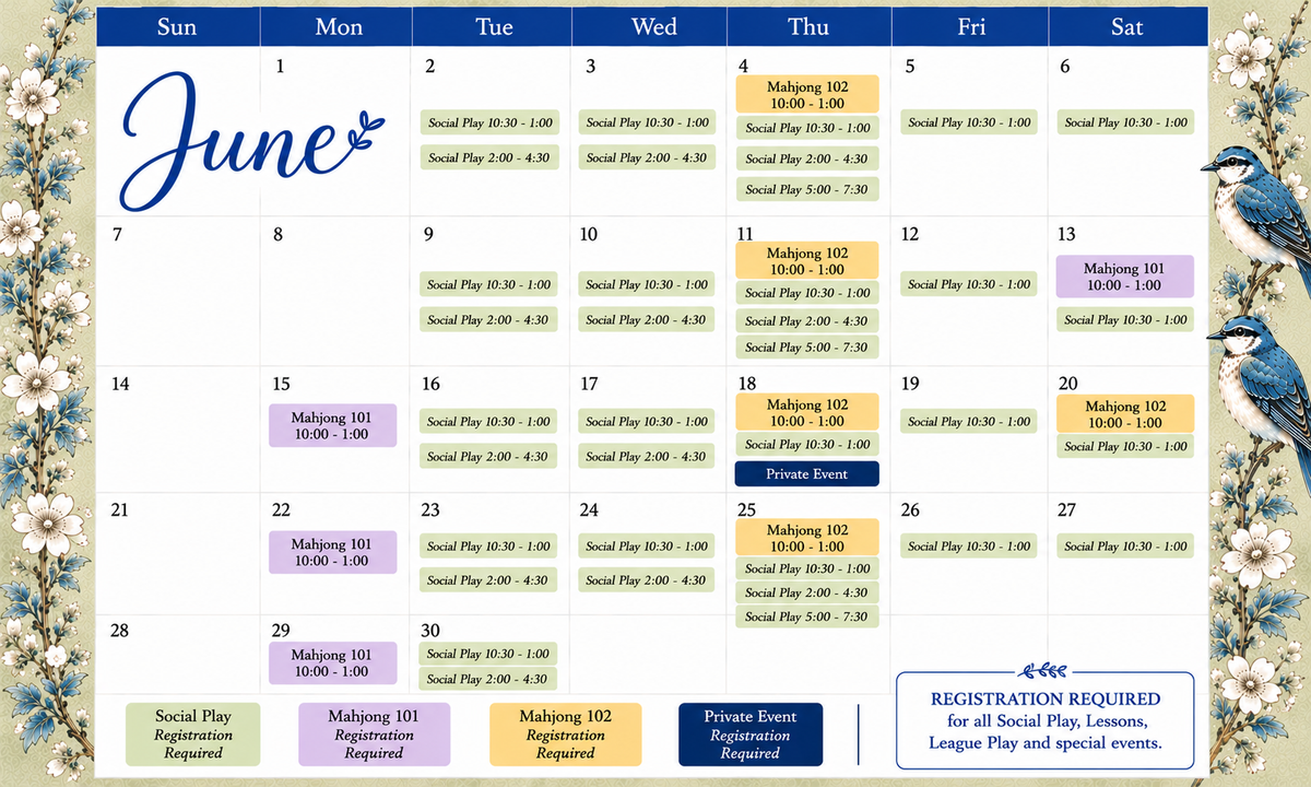 June Events Calendar | 30A Mahjong Studio & Boutique