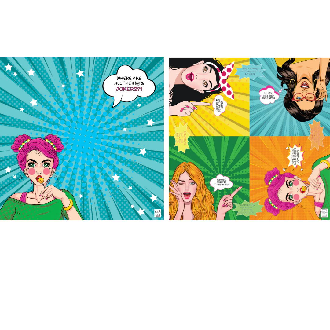 Bespoke Double-Sided Pop Art Mahjong Mat | Girl Talk & Jokers Mat
