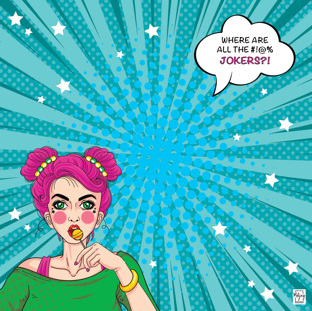 Bespoke Double-Sided Pop Art Mahjong Mat | Girl Talk & Jokers Mat