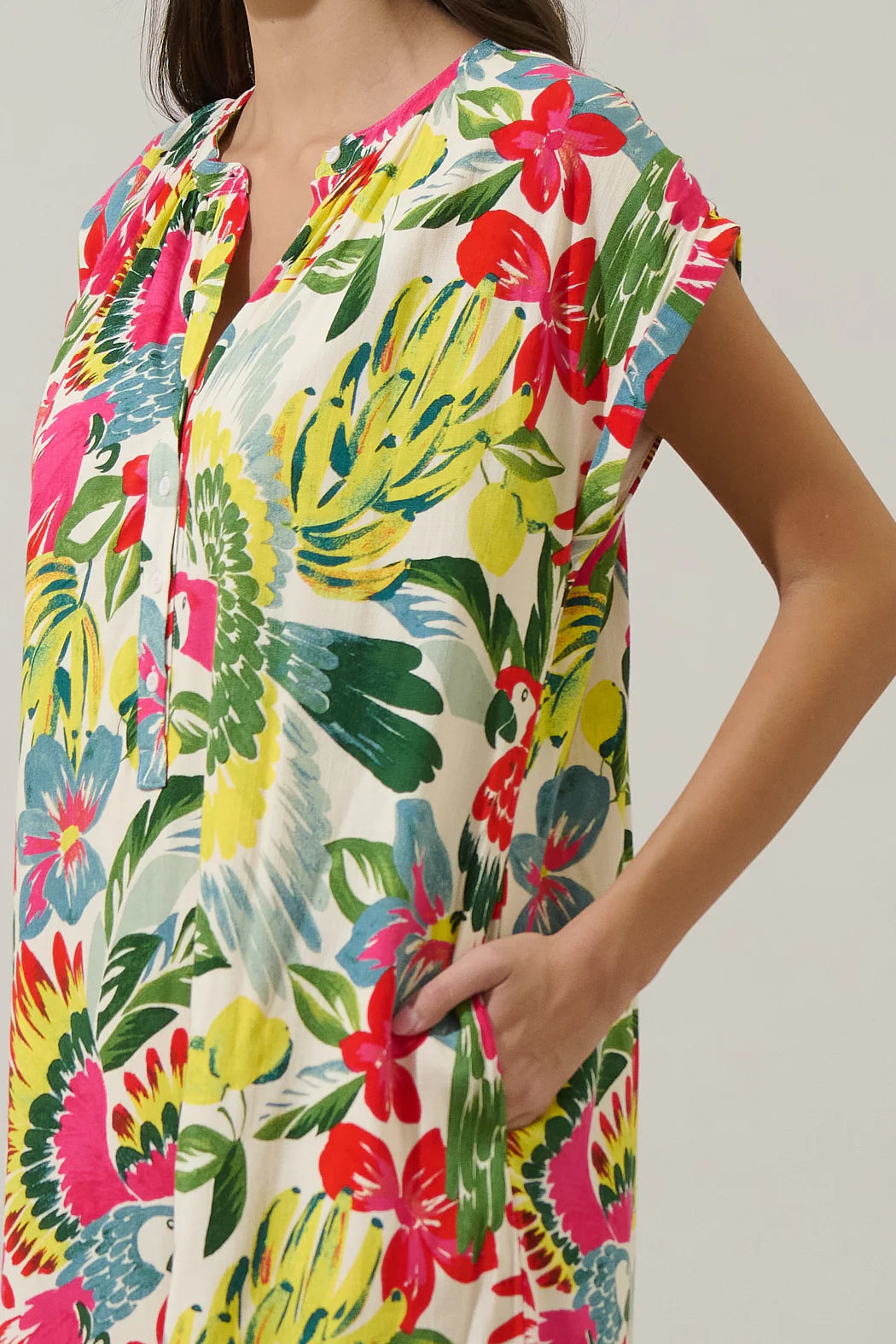 Tropical Bird Dress | Bright Multi Shift Mini Dress