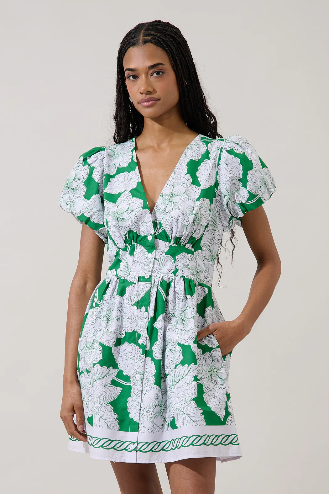 Island Chic Button Down Mini Dress | White Kelly Floral