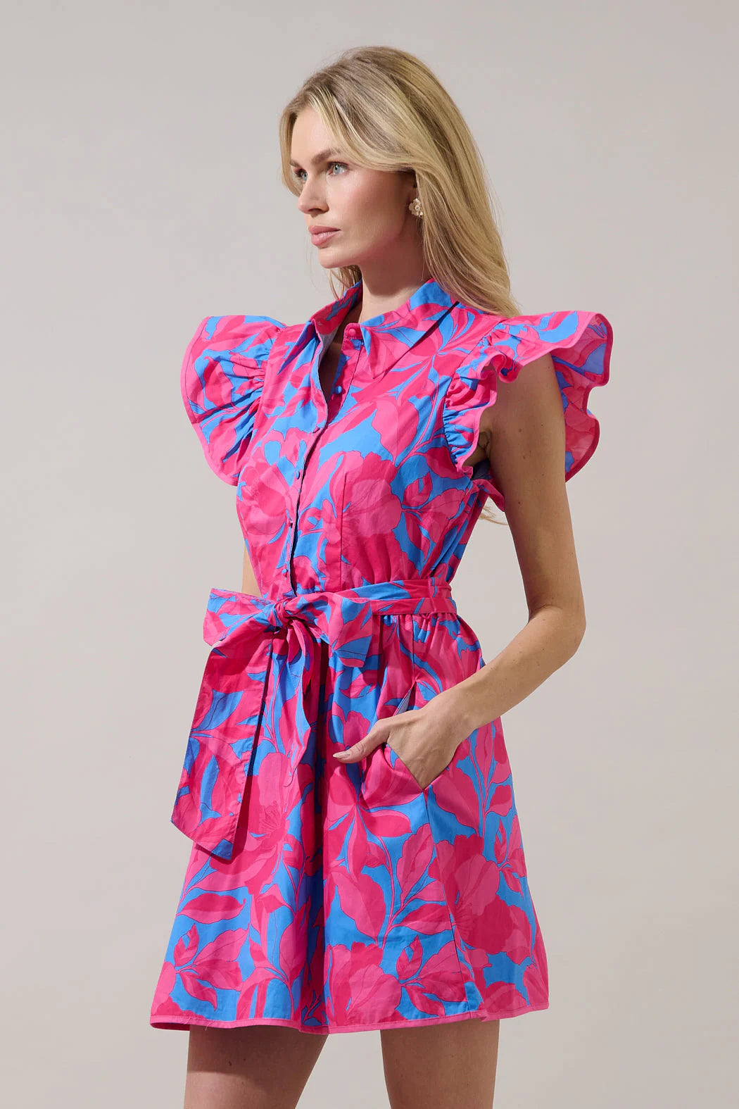 The Pretty in Pink Mahjong Mini Dress in Meira Floral