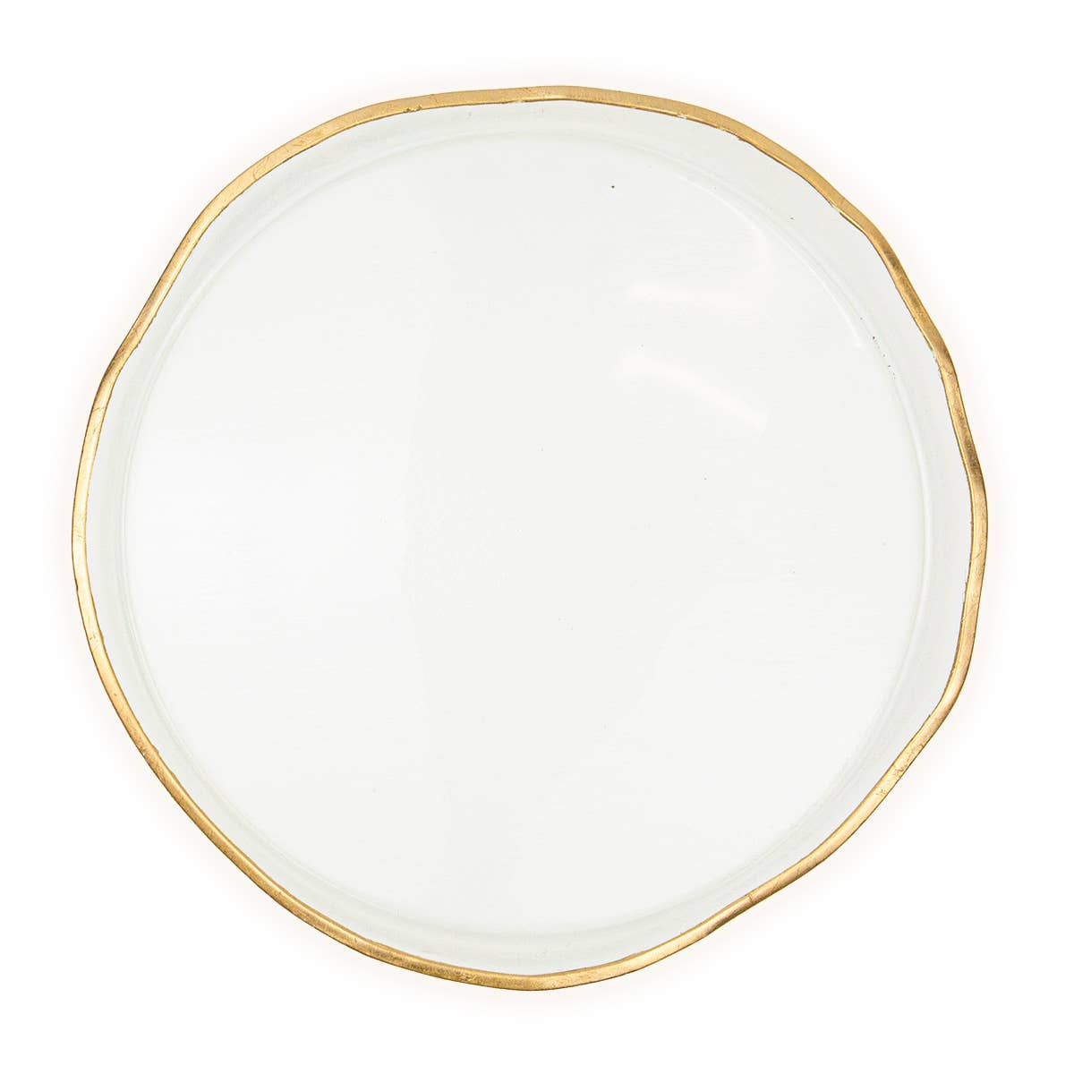 White plate with a gold rim on a white background