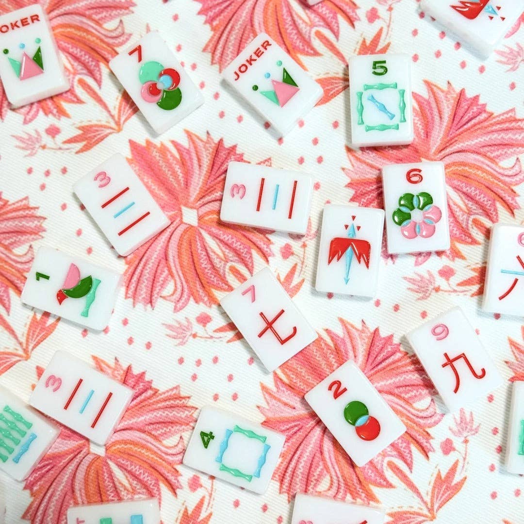 Mahjong Scalloped Square Table Topper | Lotus Flower