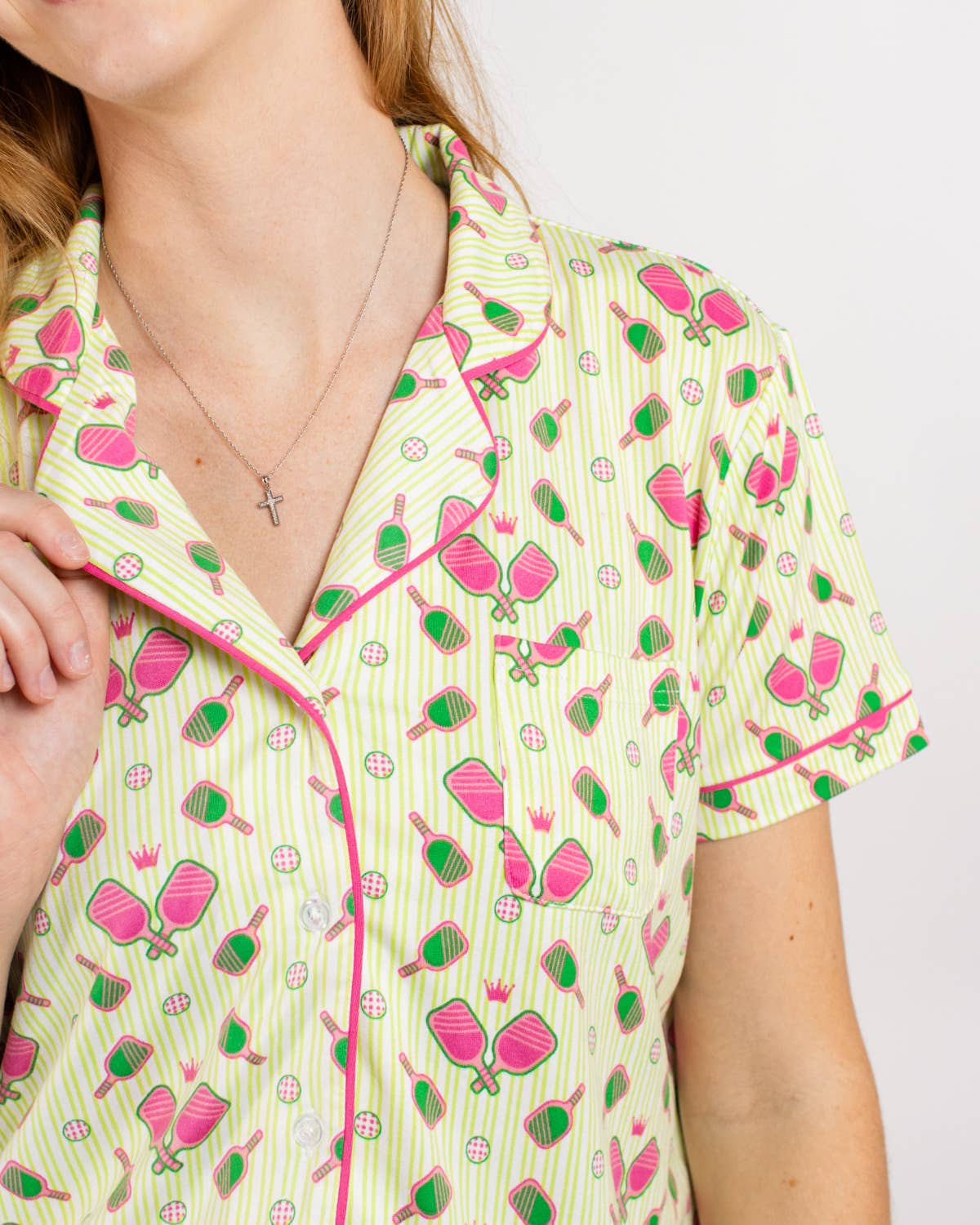 Pickleballer Short Sleeve Button Up Sleep Shirt