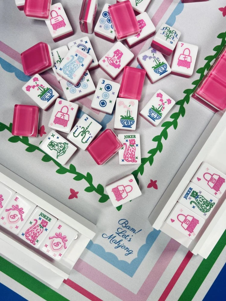 Grandmillennial Mahjong Tile Set with Mat & Shufflers