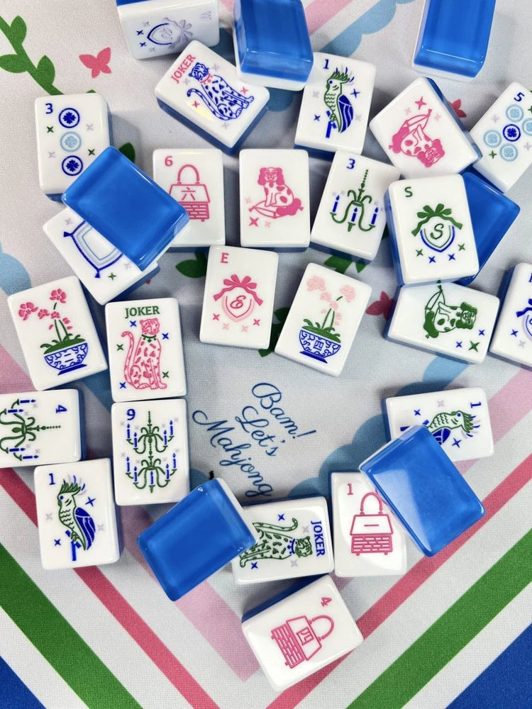 Grandmillennial Mahjong Tile Set with Mat & Shufflers