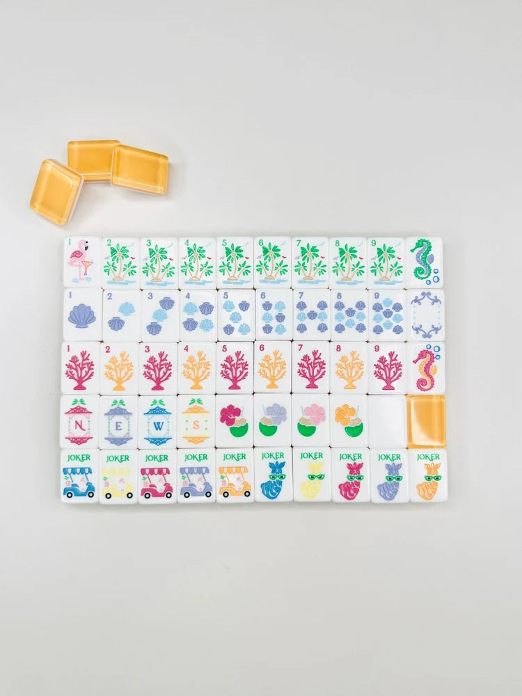 The Palm Royale Mahjong Tile Set and Mat and Shufflers