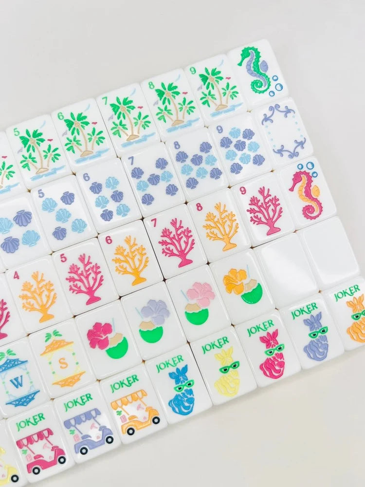 The Palm Royale Mahjong Tile Set and Mat and Shufflers